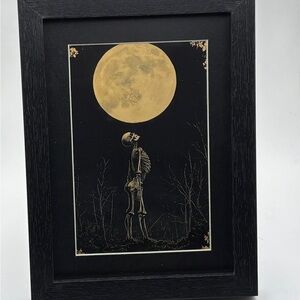 🖤 Gothic Skeleton Moon Art Print – 5x7 Framed 🌕💀